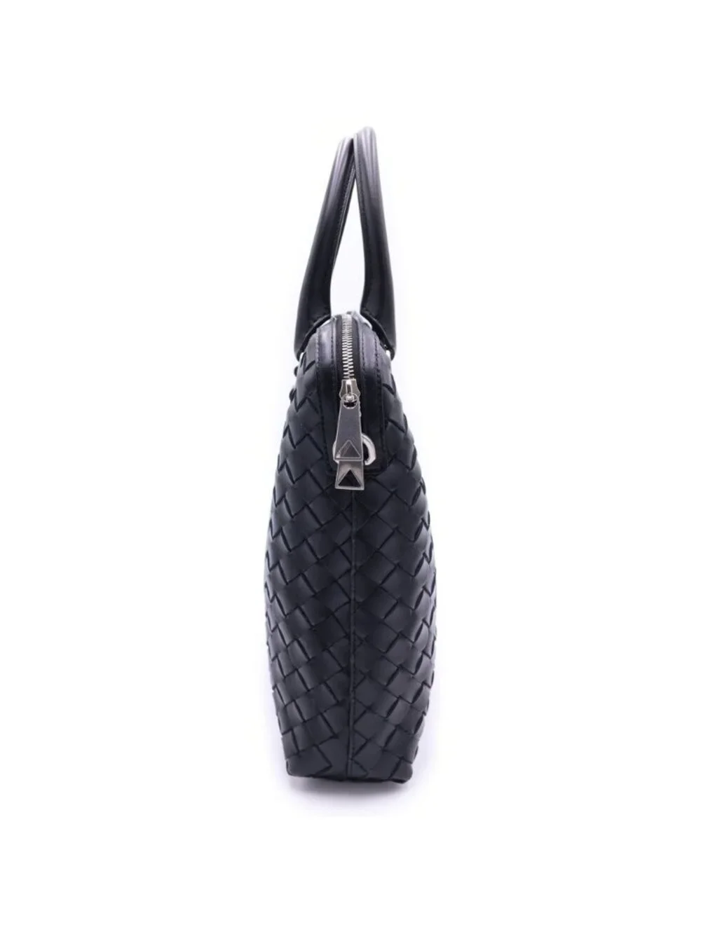 Bottega Veneta Intrecciato Briefcase Business Shoulder Bag Black Leather Silver